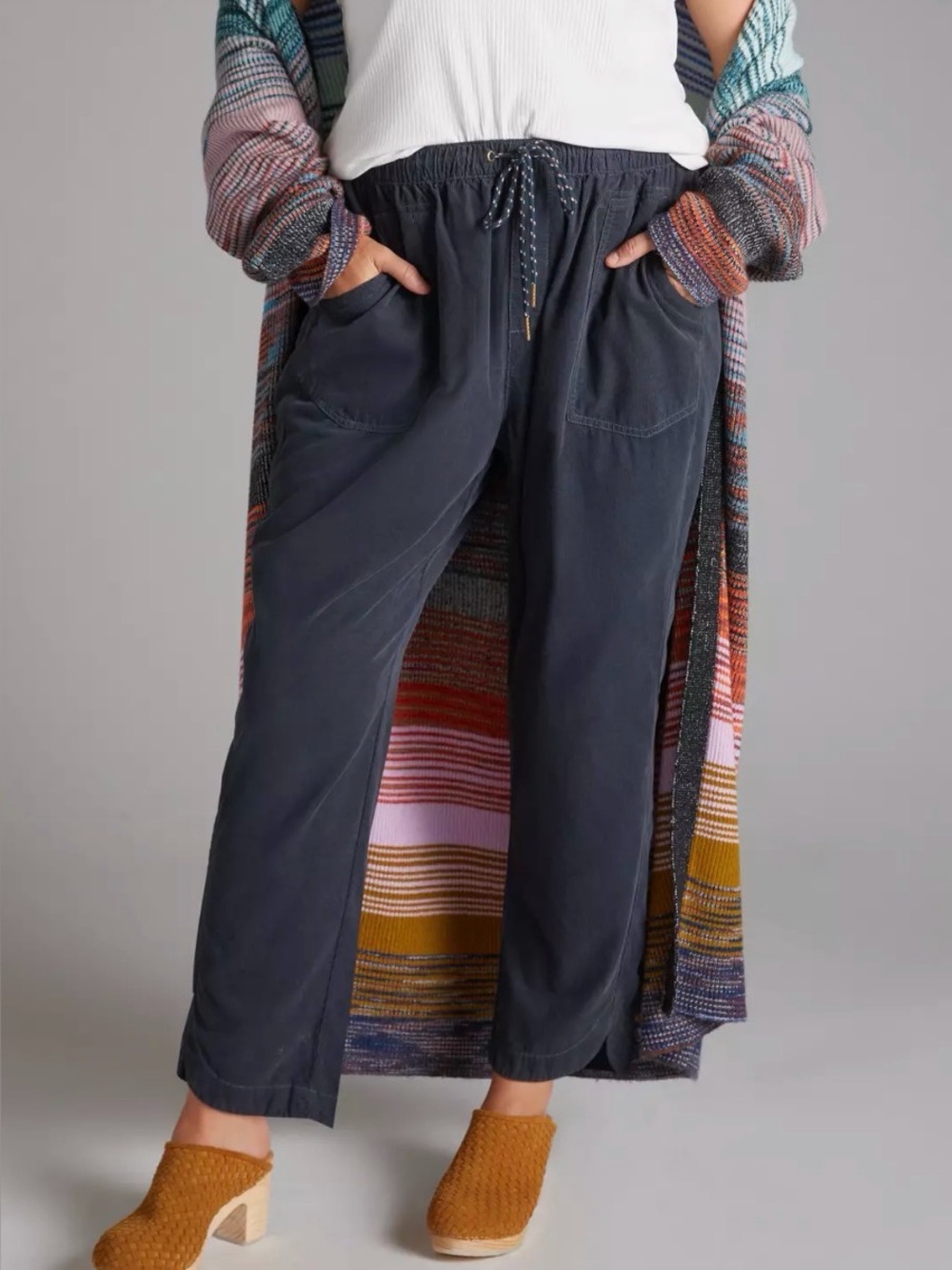 PILCRO The Cottage drawstring lounge micro corduroy size medium steel grey NWT
